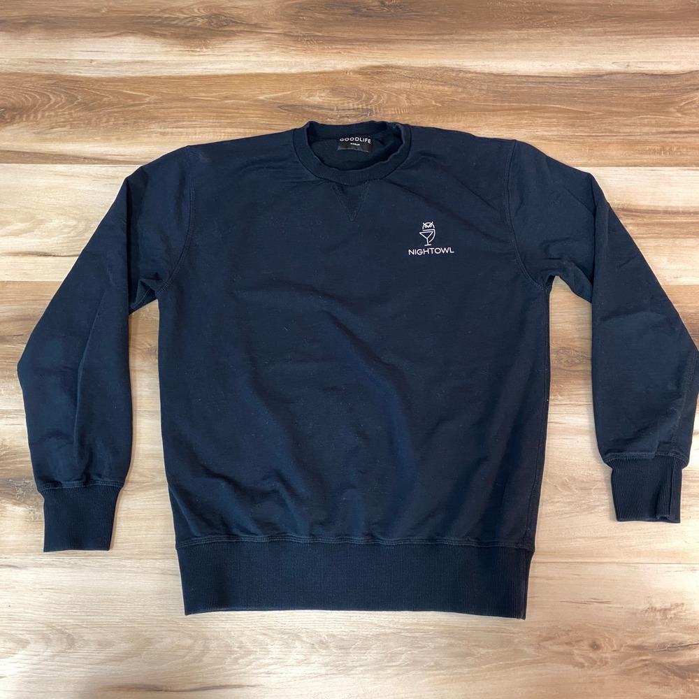 GOODLIFE Nightowl Graphic Crewneck Sweatshirt Black Medium‎ Cotton Blend USA